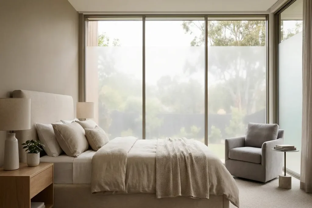 Bodentiefe Fenster ohne Sichtschutz im Schlafzimmer-Beitragsbild